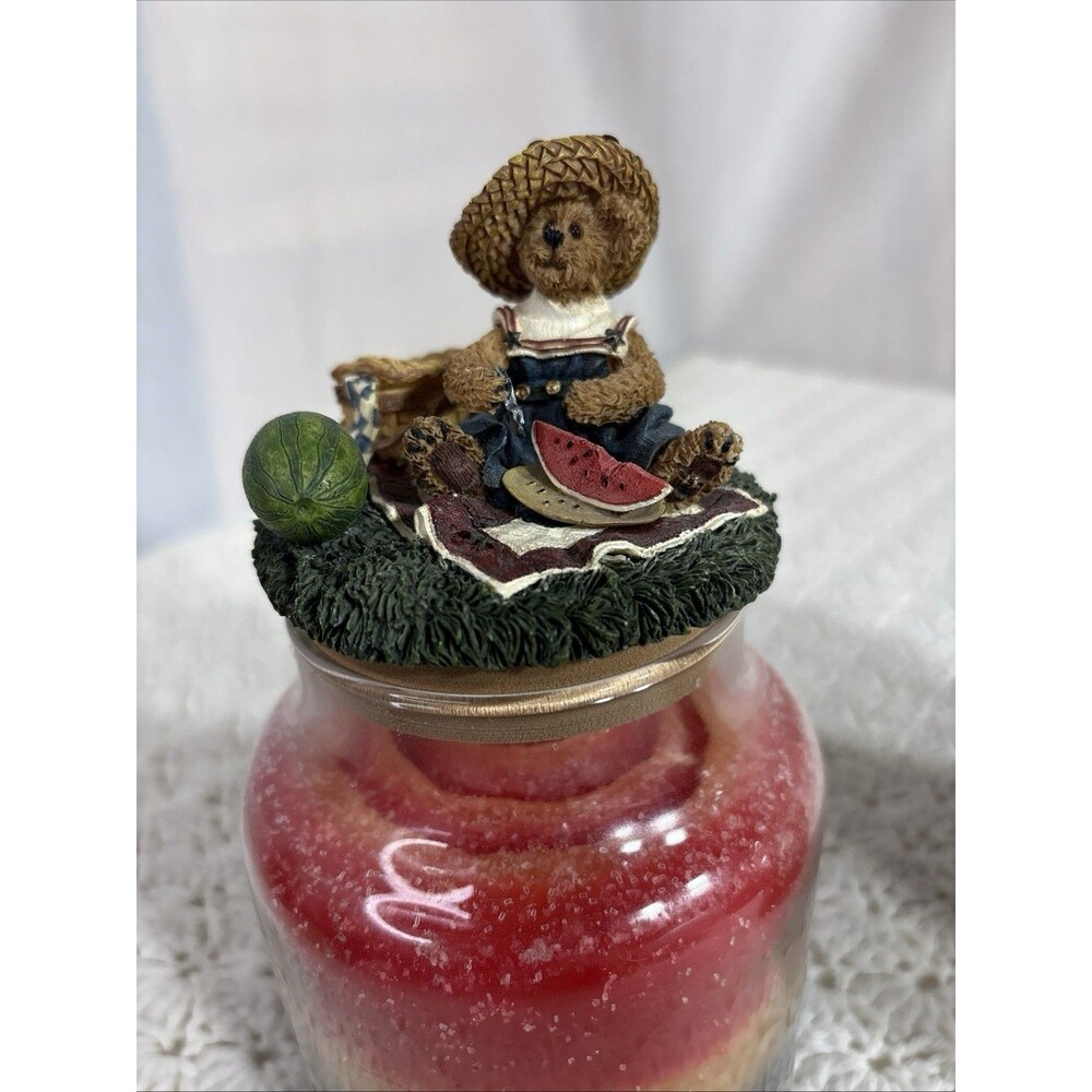 Boyds Bears “Melonie” Candle Topper for Jars - Bear having picnic w/ watermelon